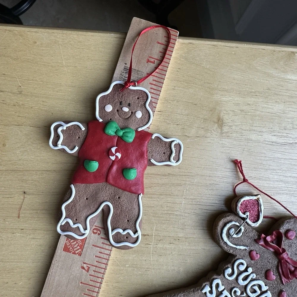 Vintage Gingerbread Man Boy Girl Christmas Tree Holiday Ornaments Lot Of 6